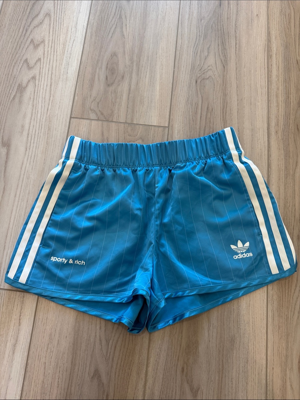 Sporty & Rich x Adidas Turquoise Athletic Shorts with White Stripes